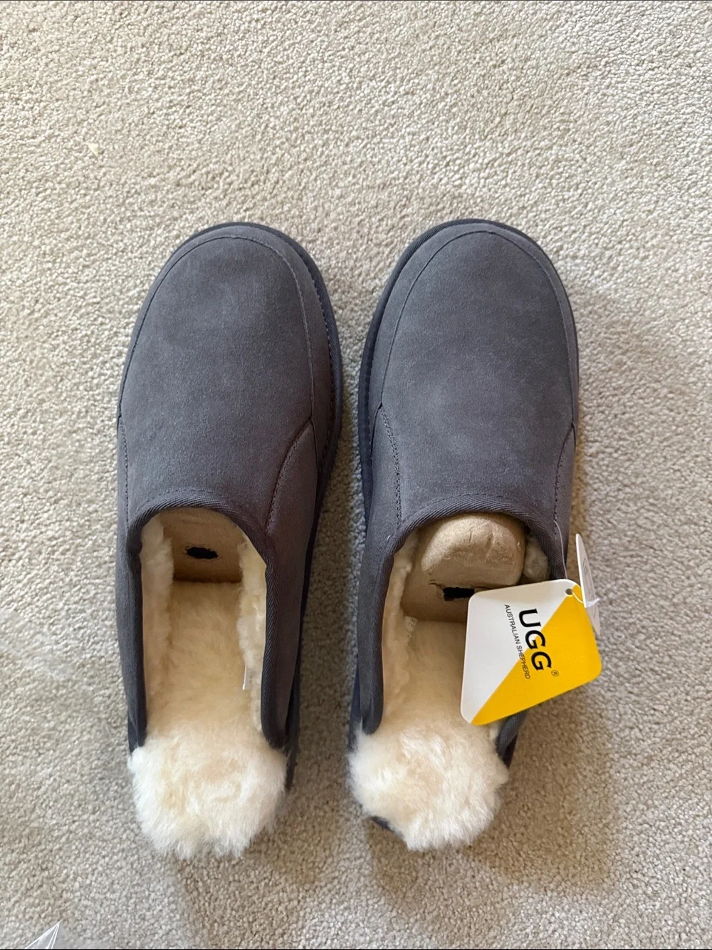 UGG Men's Gray Suede Sheepskin-Lined Slip-Ons